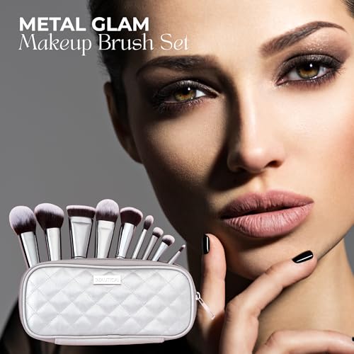 BEAUTICAL 9-Piece Vegan Makeup Brush Set with Travel Pouch - Soft Synthetic Bristles for Liquid, Cream & Powder Application