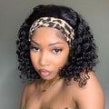 Deep Wave Human Hair Headband Wig 10 Inch Natural Black - Style & Versatility