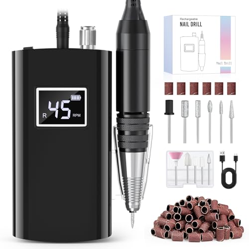 Cordless Nail Drill Kit with 11 Bits & 45000RPM for Manicure & Pedicure - Black