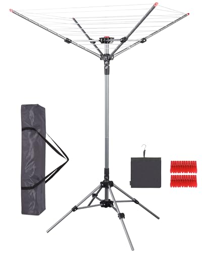 Umbrella Clothes Drying Rack - Portable Indoor Laundry Line with 8 Lines, 82ft - Adjustable Height