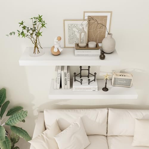 White Floating Shelves 36 Inch Long, 12 Inch Deep Set of 2 - Wall Storage & Display