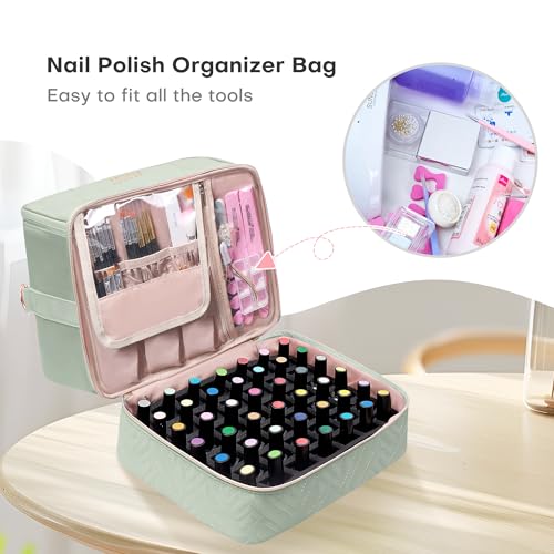 Leudes Nail Bag Organizer Case for 42 Bottles & Gel Lamp - Sage Green