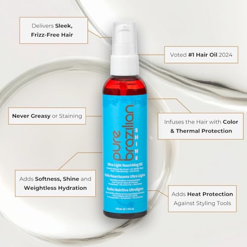 Pure Brazilian Nourishing Hair Oil with Brazilian Nut & Exotic Oils - Smooth, Glossy, Frizz-Free, 4 Fl Oz