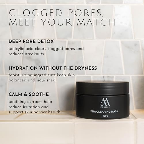 MONOPOLI Skin BHA Clay Mask | Luxurious Detox and Hydration | Manicouagan Clay & Hydrating Agents | Suitable for All Skin Types Needing a Refresh | Single 100g