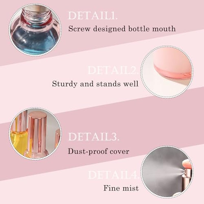 24 pack 10ml Pink Glass Spray Bottles Refillable Empty Perfume Pump Sprayer Mini Fine Mist Atomizer with Rose Gold Lid for Body Essential Oils