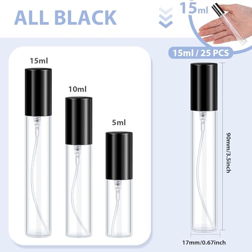 Yinder 25 Pcs 15 ml Glass Refillable Perfume Bottles Bulk Travel Empty Perfume Atomizer Sprayers Portable Spray Bottles Mini Sample Fragrance Containers, Black