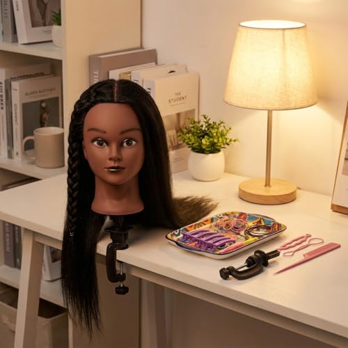 100% Real Hair Mannequin Head for Cosmetology Hair Styling Practice - 16 Inch