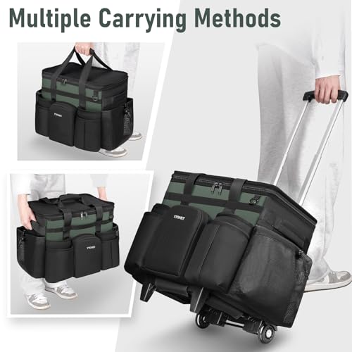 Ytonet Extra Large Black & Green Rolling Cleaning Caddy with Wheels & Insulated Compartment – Organizer & Trolley