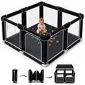 Black Foldable Baby Playpen 50x50 Inches with Mesh Walls & Mat - Portable Toddler Play Yard