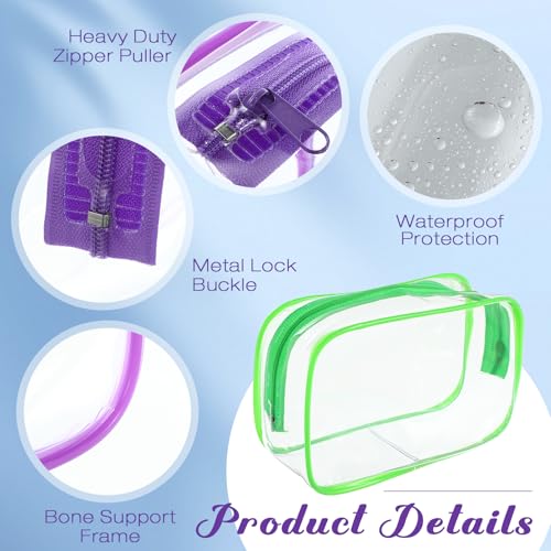 Reginary 25 Pcs Clear Makeup Bags Bulk Cosmetic Bags with Zipper Travel Toiletry Bags Waterproof Portable Transparent Zippered Pouches for Women Men Travel Bathroom Business (Bright Color)