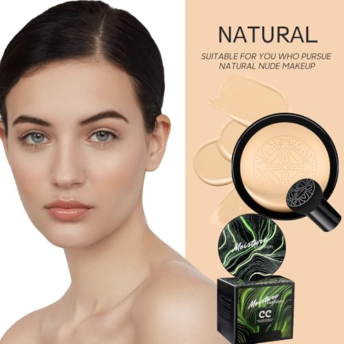 Mushroom Head Air Cushion CC Cream - Tattoo Cover up BB Cream Foundation Makeup Moisturizing Concealer Long-Lasting, Cushion Foundation Full Coverage Self Adjusting (Natural)