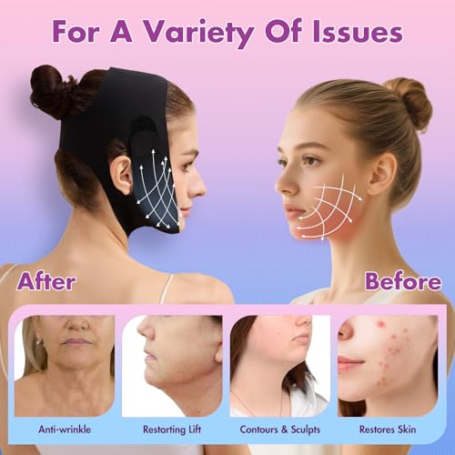 4 Pack Face Slimming Strap, Double Chin Reducer Band, Graphene V-Line Mask Chin Up Mask V Shaped Face Mask Chin strap for sleeping, V-Line Lifting for Women, Medium, 4 Black