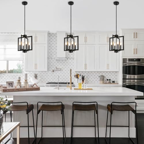 4-Light Black Adjustable Dining Room Chandelier - Modern Industrial Pendant Light Fixture with Height Adjustment