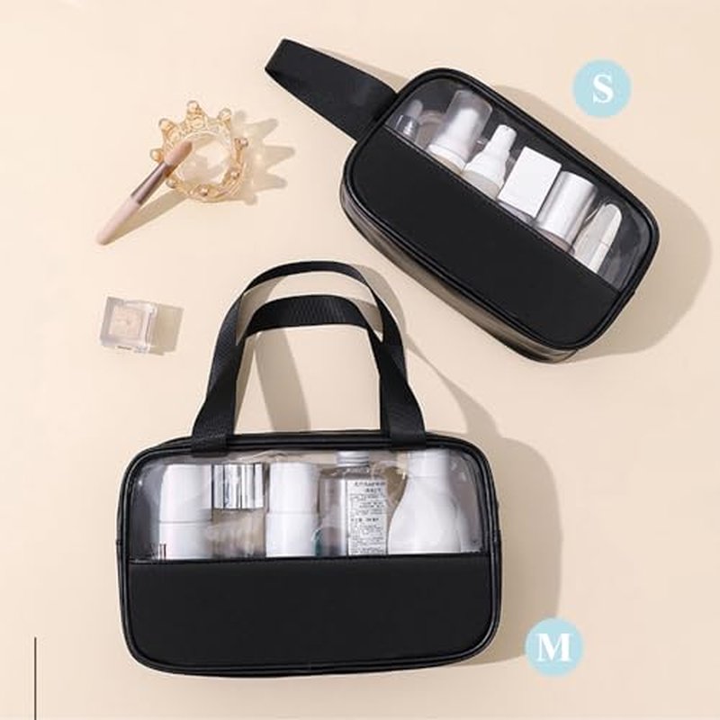 Clear Makeup Bag, Large Clear Toiletry Bag for Travel, Portable Toiletry Bag for Men, Water-repellent Travel Bag Set of 3 (Solid Black)
