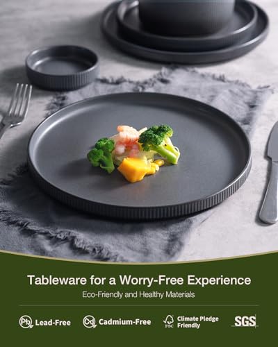 Famiware Matte Dark Charcoal Star Dinnerware Set - 18 Piece Stoneware for 6