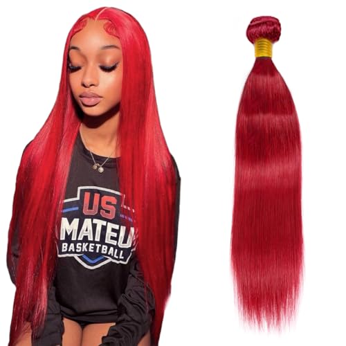 Aikebi Red 22 Inch Straight Human Hair Bundles - Single Bundle, 11A Virgin Brazilian Weave for Black Women - Variation #RED S / 22