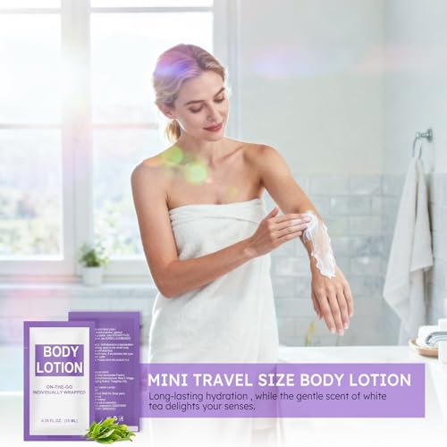 Travel Size Body Lotion Packets Bulk Pack of 200,Individually Wrapped 0.35 fl oz (10 ml) Disposable Small Mini Body Lotion Pack Toiletries Supplies for Hotel,Guests,Homeless,Charity,Gym