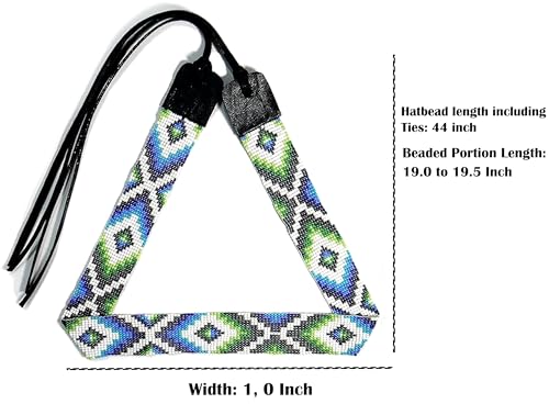 Native American Style Beaded Hatband - White & Blue Southwestern Cow Rode Handmade Headwear - Variation: White & Blue