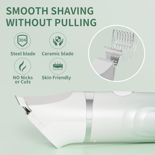 Bikini Trimmer for Women, 3-in-1 Electric Razors for Women, Waterproof Bikini Shaver Replaceable Facial, Body Trimmer for Pubic Hair, Painless Razor for Hair Trimmer Gifts for Her, Mint Green