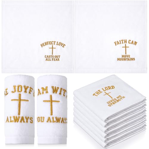 White Christian Gifts for Men & Women - 10 Pcs 12 Inch Embroidered Towels, Hillsuren