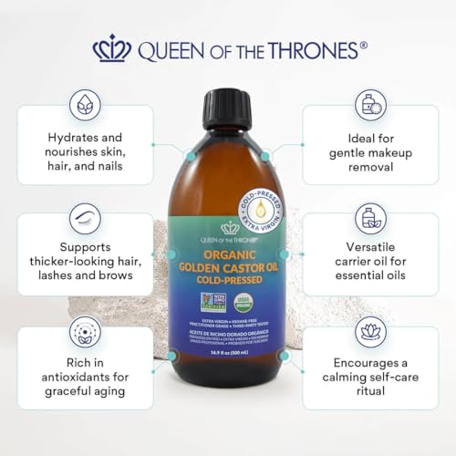 Queen of the Thrones Organic Golden Castor Oil 16.9 oz - Pure Skin & Hair Care