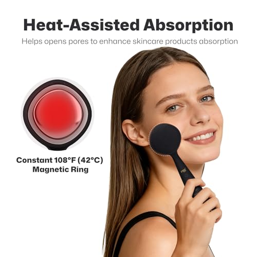 PRITECH Facial Cleansing Brush, Rechargeable Silicone Face Scrubber with Constant-Temperature Heating, Vibrating Exfoliator Scrubber for Deep Pore Cleaning, Waterproof Face Brush for Women & Men-Black