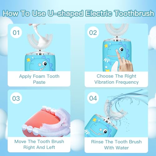 Kids Dinosaur U-Shaped Electric Sonic Toothbrush with Toothpaste - Blue (2-7)