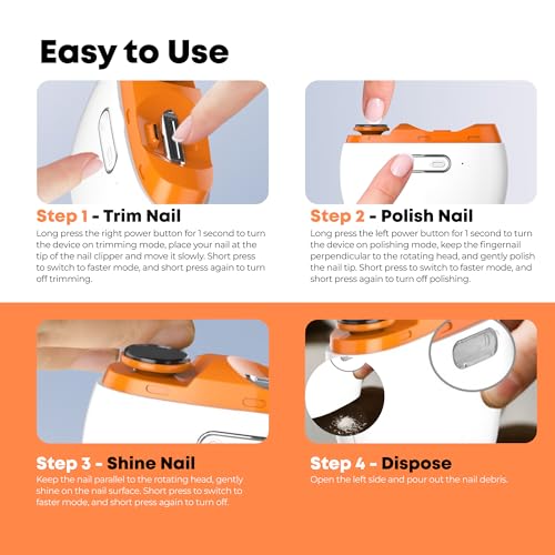 Electric Automatic Nail Clipper Trimmer - 2 in 1 Rechargeable Fingernail File Grinder Cutter for Baby Adults Seniors - Multifunctional Manicure Polisher with LED for Trimming Polishing Nails