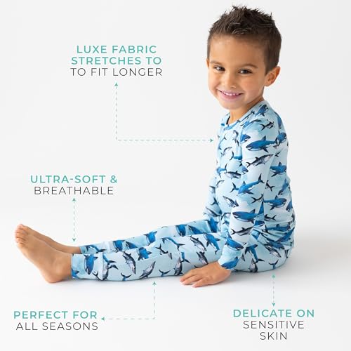 Sharks Boys Pajamas Set - Toddler Long Sleeve PJs for Kids 5-6 Years