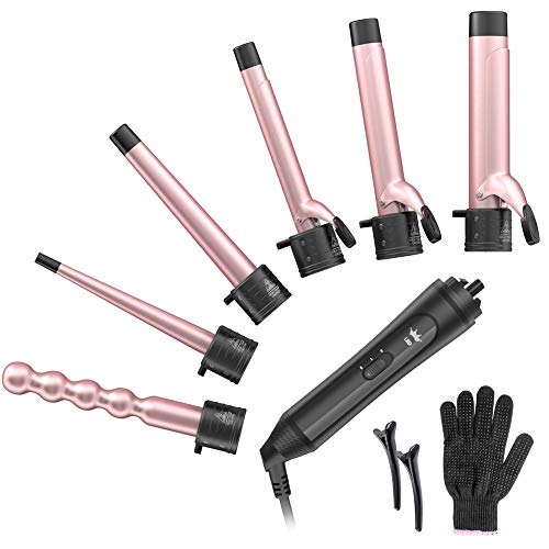 Rose Gold 6-in-1 Hair Curling Iron Set with Interchangeable Ceramic Barrels
