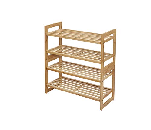 Stackable Bamboo Shoe Rack 2-Tier Organizer for Closet Entryway - 2 Pack