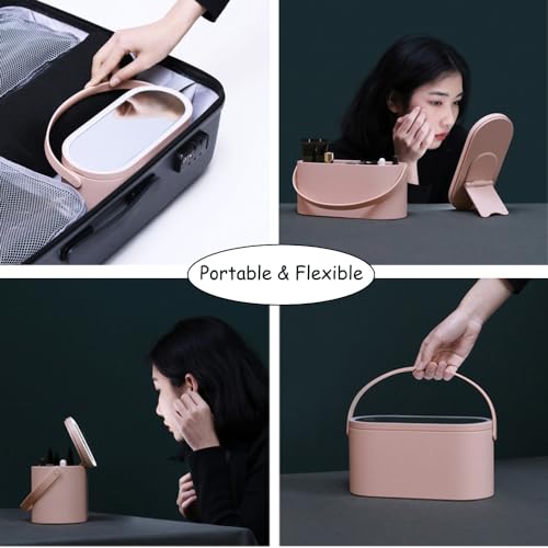 Travel Makeup Box with LED Lighted Mirror, Multi-purpose Cosmetics Box Carrying Case Women's Dat Gift, White, Travel Size (Instruction included)