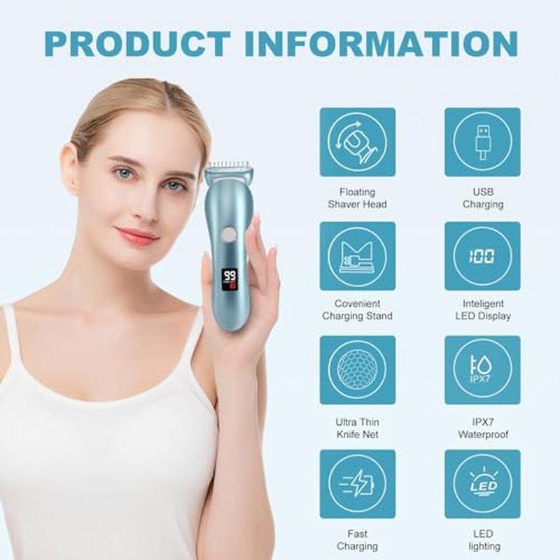 3-in-1 Cordless Women's Epilator, Electric Shaver & Bikini Trimmer for Legs & Underarm, Rechargeable Wet Dry Use Painless Hair Removal with Detachable Head