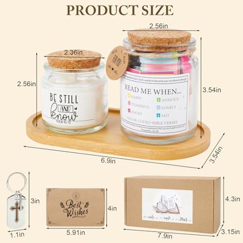 Christian Gifts for Women Men Faith Based Present Unique Inspirational Religious Gift Set for Mom Sister Aunt Birthday Baptism Christmas Gift with Bible Verse Jar Scented Candle Keychain