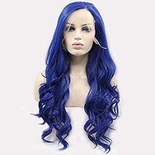 Dark Blue Lace Front Wigs for Women 24 Inch Curly Long Synthetic Heat-Resistant Hair