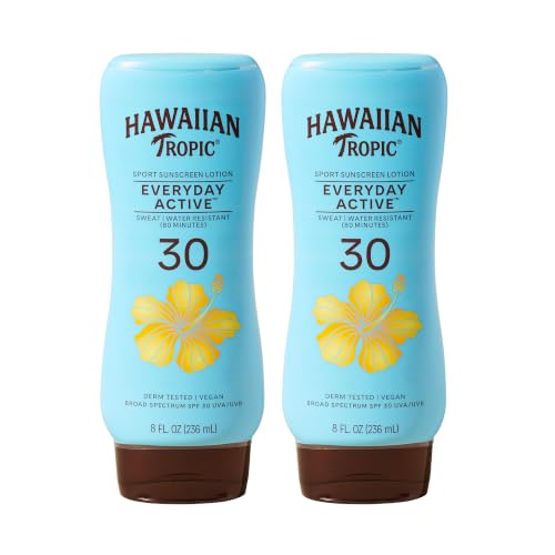 Hawaiian Tropic SPF 30 Sunscreen Lotion 8 Fl Oz Pack of 2 - Water & Sweat Resistant, Oil-Free, Broad Spectrum Protection with Island Botanicals