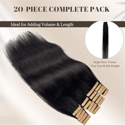 Light Yaki Straight Tape-In Hair Extensions 12 Inch Human Hair for Black Women - 50G 20PCS
