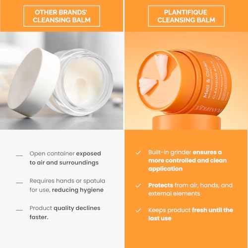 PLANTIFIQUE Korean Cleansing Balm Makeup Remover with Mango, Hyaluronic Acid, and Ceramide - Nourishing Melting Cleanser for All Skin Types, 1.41 oz / 40 g