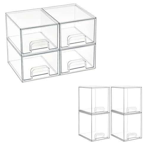 Vtopmart 4 Pack 4.4''H and 4 Pack 7.6" H Clear Stackable Storage Drawers