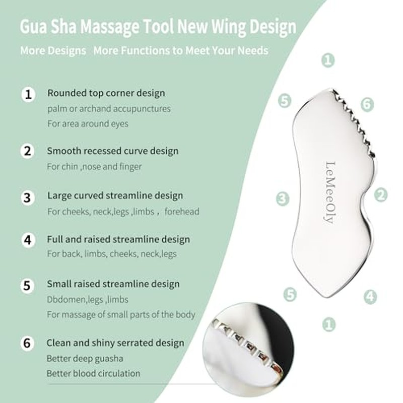 2Pcs Gua Sha Facial Tools Stainless Steel, Detailer GuaSha Set for Face Neck, Natural Skin Care Metal Gua Sha Lymphatic Drainage Face Massage Tool, Gift for Women (Detail Guasha Set)