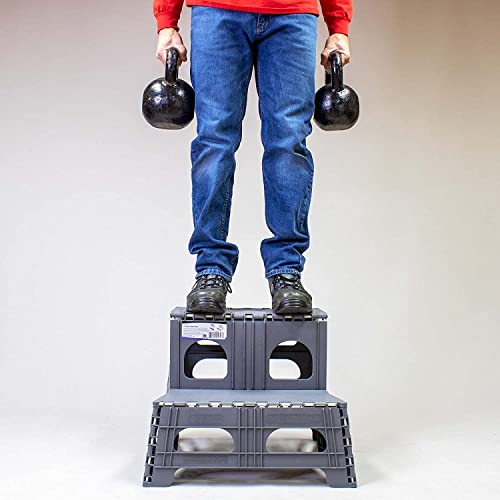Industrial Gray Foldable Step Stool - Non-Slip, Supports 300lbs, Compact & Portable