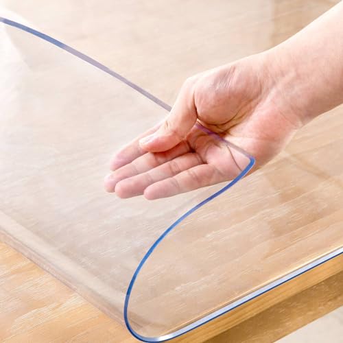 Clear 2mm Thick Table Cover Protector - 48 x 96 Inch Waterproof Plastic Tablecloth