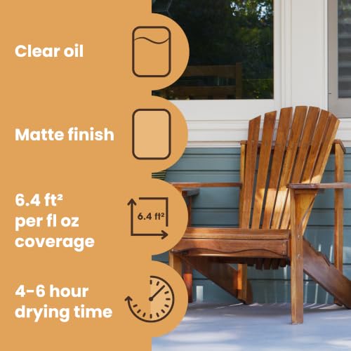 Furniture Clinic 169.07 Fl Oz Teak Oil for Indoor & Outdoor Wood Furniture - Natural Finish & Protection