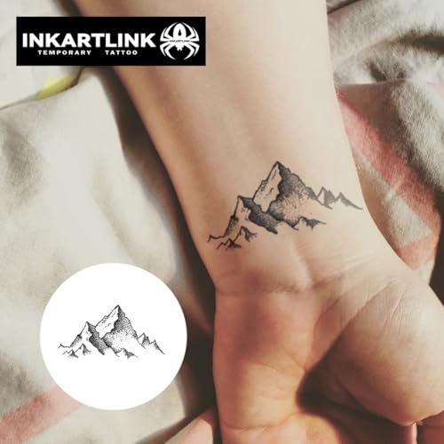 INKARTLINK Semi Permanent Tattoos, 3 Sheets of Small Temporary Tattoos, Adult Art Designs, Party Favors, Waterproof, Realistic, No Adhesive, No Reflective, Lasts 1-2 Weeks (Mountains)