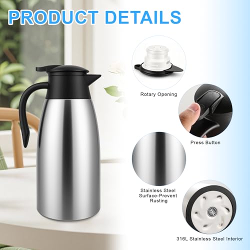 4Pcs 68Oz Insulated Coffee Carafes Set Double Walled Stainless Steel Keeps Hot 12H Cold 24H With Brushes