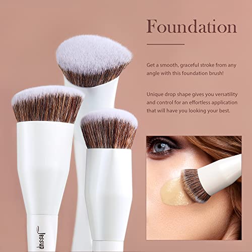 Jessup Makeup Brushes 4pcs Face Brush Set UC-4pcs Pearl White - Foundation, Concealer, Blush, Highlighter