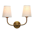 Brass Gold Double Wall Sconce with Linen Beige Fabric Shades - 2 Light Vintage Fixture - Hardwired with Variation Brass Gold / 1 Pack-2 Light-Hardwired