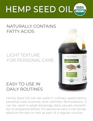 Organic Hemp Seed Oil - Cold Pressed Unrefined 64oz for Skin & Cooking