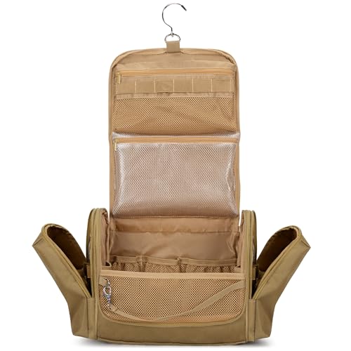 Large Hanging Toiletry Bag for Men - Khaki Travel Dopp Kit with Multiple Pockets