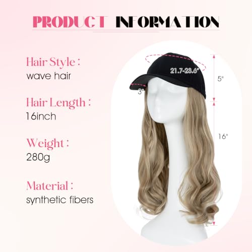 16-Inch Curly Hair Baseball Cap Wig with Hair Extensions - Sandy Blonde & Bleach Blonde Variation